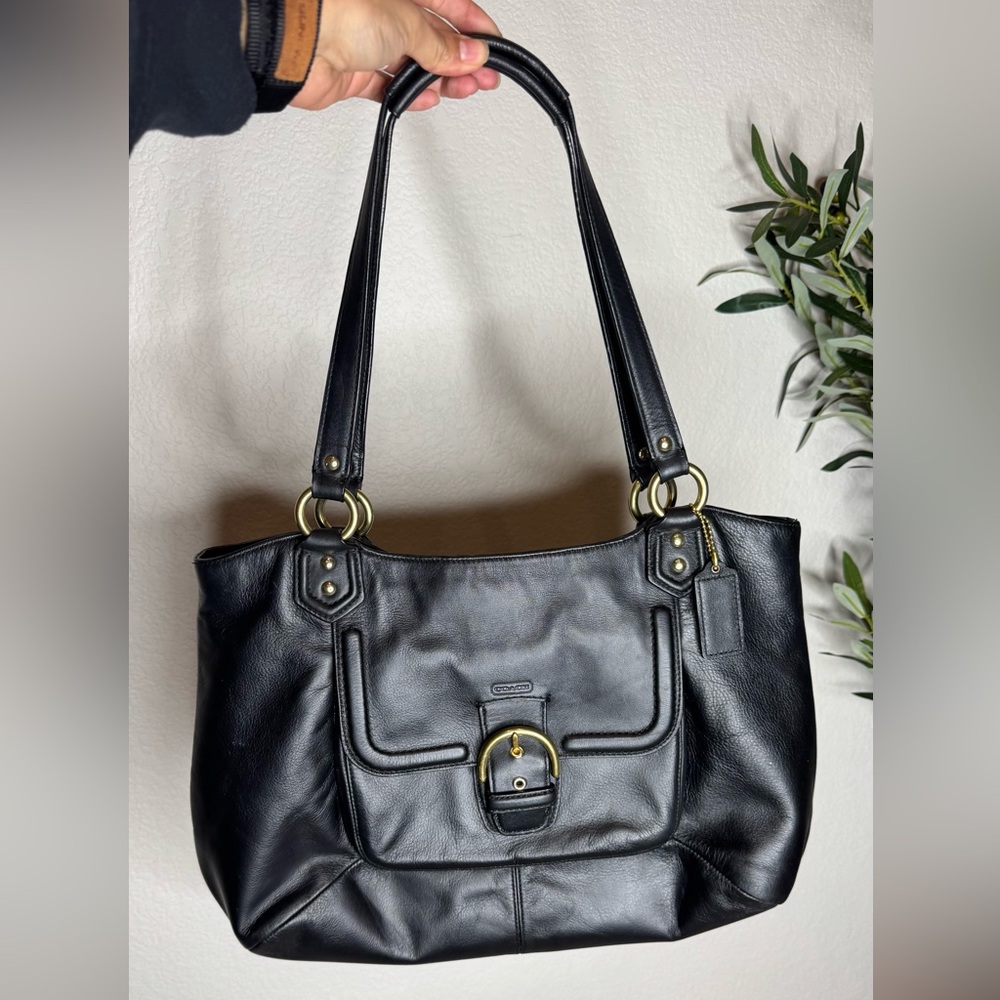 Y2K Coach Vintage Black‎ Leather Shoulder Bag Buckle Front Purse Medium Handbag